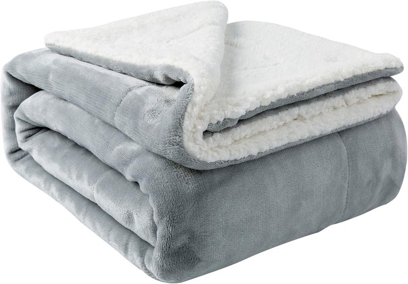 NANPIPER Sherpa Blanket Warm Blankets for Winter Super Soft Fuzzy Flannel Fleece/Wool Like Reversible Velvet Plush Couch Blanket Lightweight(Light Grey Throw Size 50"x60") - Image 1