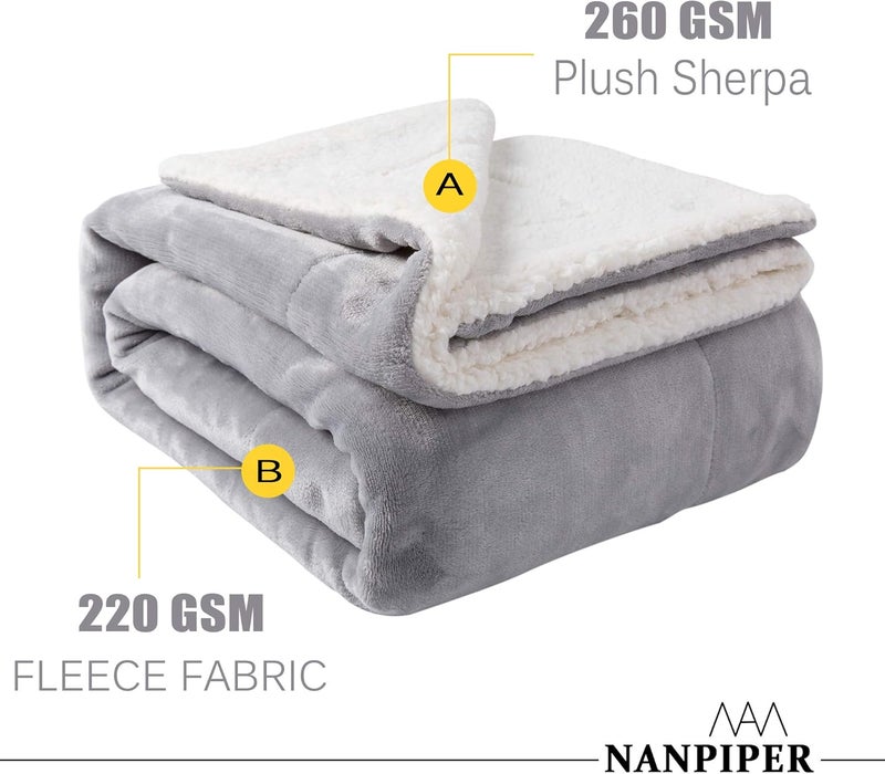 NANPIPER Sherpa Blanket Warm Blankets for Winter Super Soft Fuzzy Flannel Fleece/Wool Like Reversible Velvet Plush Couch Blanket Lightweight(Light Grey Throw Size 50"x60") - Image 4