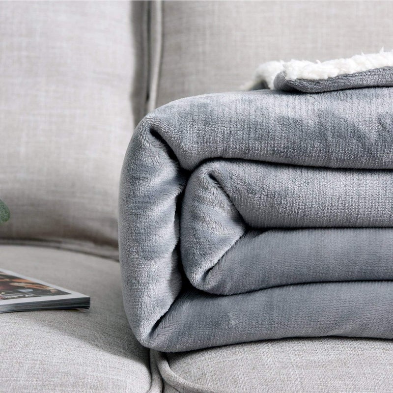 NANPIPER Sherpa Blanket Warm Blankets for Winter Super Soft Fuzzy Flannel Fleece/Wool Like Reversible Velvet Plush Couch Blanket Lightweight(Light Grey Throw Size 50"x60") - Image 5