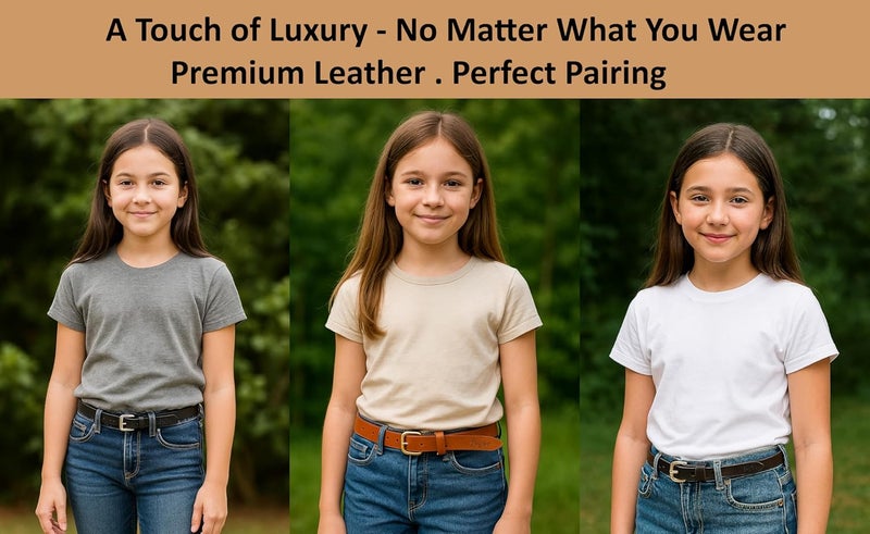Flyer Girls Leather Belt Combo Pack of 3 – Genuine Leather Kids Belts in Black, Brown & Tan – Adjustable Stylish for Jeans, Dress, School Uniform – For Girls 2–14 Years | 2 Years Warranty BL-BR-TAN - Image 3