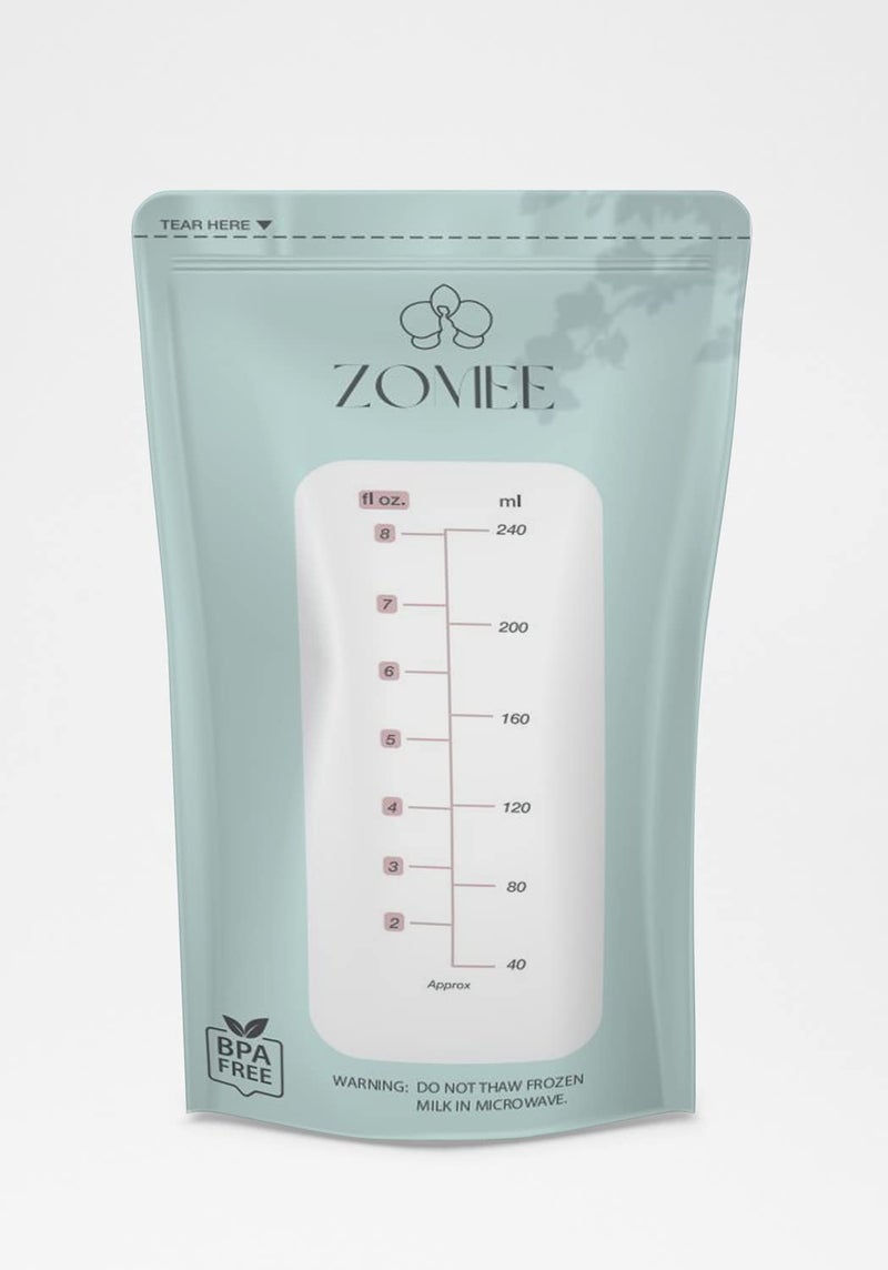 Zomee Breast Milk Storage Bags 8oz - Leakproof Double-Zip Seal, Self-Standing, Easy-Pour Design, Freezer Safe, Pre-Sterilized, BPA & Phthalate Free - Bulk Pack of 360 - Image 2