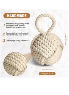 Generic 1 Pcs 3 Lbs Decorative Door Stop Rope Knot with Handle 6 Inch Nautical Fabric Door Stopper Twisted Knot Cotton Weighted Interior Doorstop for Door Window Bookend Dog Toys, Ivory  - Image 1