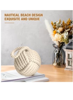 Generic 1 Pcs 3 Lbs Decorative Door Stop Rope Knot with Handle 6 Inch Nautical Fabric Door Stopper Twisted Knot Cotton Weighted Interior Doorstop for Door Window Bookend Dog Toys, Ivory  - Image 2