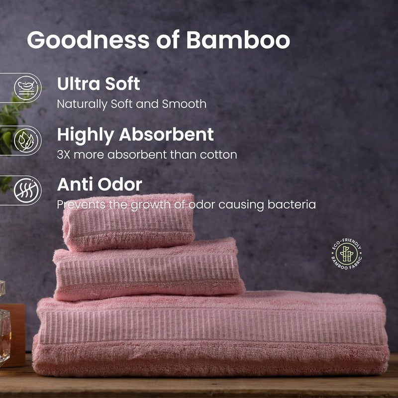Mush Bamboo Towel Set for Men Women 550GSM Set of 3 Pink 1 Bath Towel 1 Face Towel 1 Hand Towel Micro Fibre Bath Towel Set Bath Towel for Men Large Size Ultrasoft Highly Absorbent - Image 2