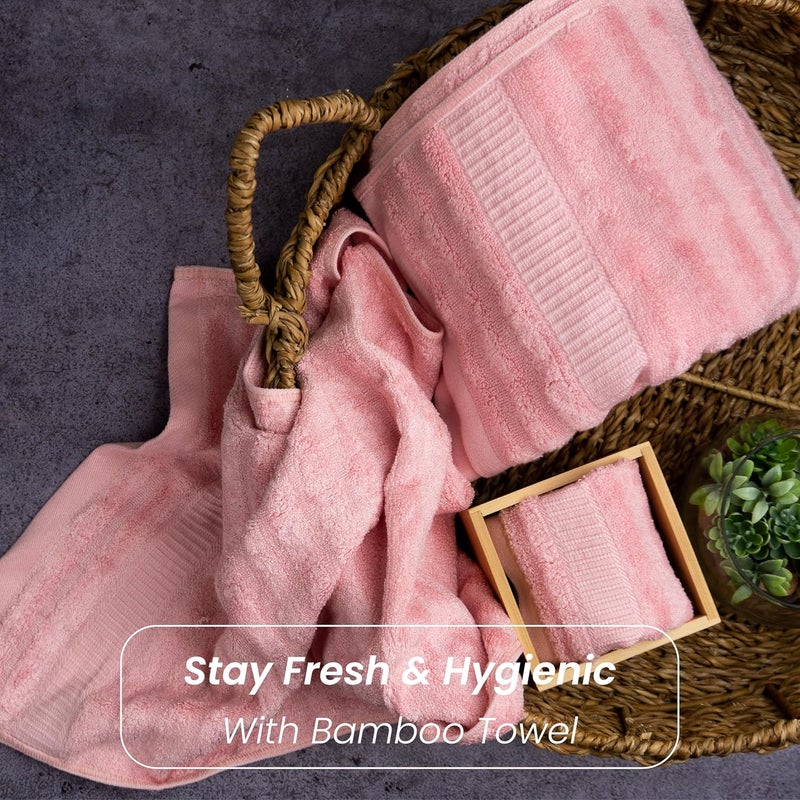 Mush Bamboo Towel Set for Men Women 550GSM Set of 3 Pink 1 Bath Towel 1 Face Towel 1 Hand Towel Micro Fibre Bath Towel Set Bath Towel for Men Large Size Ultrasoft Highly Absorbent - Image 3