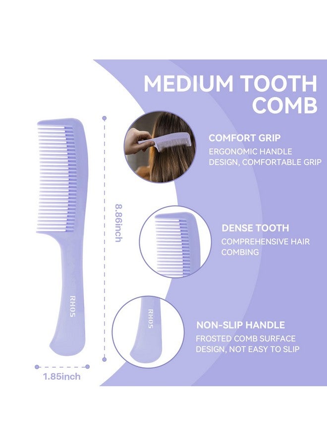 Hair Comb Set For All Hair Types And Genders - Wide, Fine Rat Tail, And Medium Detangling Combs For Styling (Purple)
