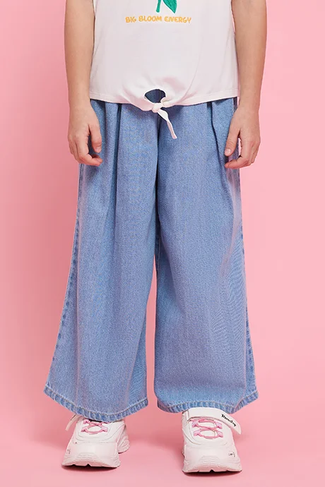 أر أند بي Faded Wide Leg Denim Pants with Elastic Waist