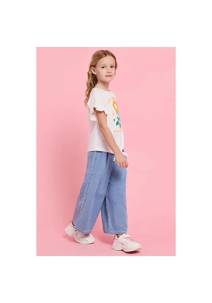 أر أند بي Faded Wide Leg Denim Pants with Elastic Waist