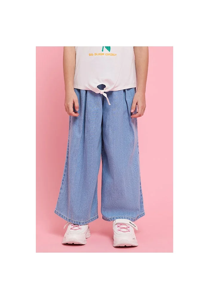 أر أند بي Faded Wide Leg Denim Pants with Elastic Waist