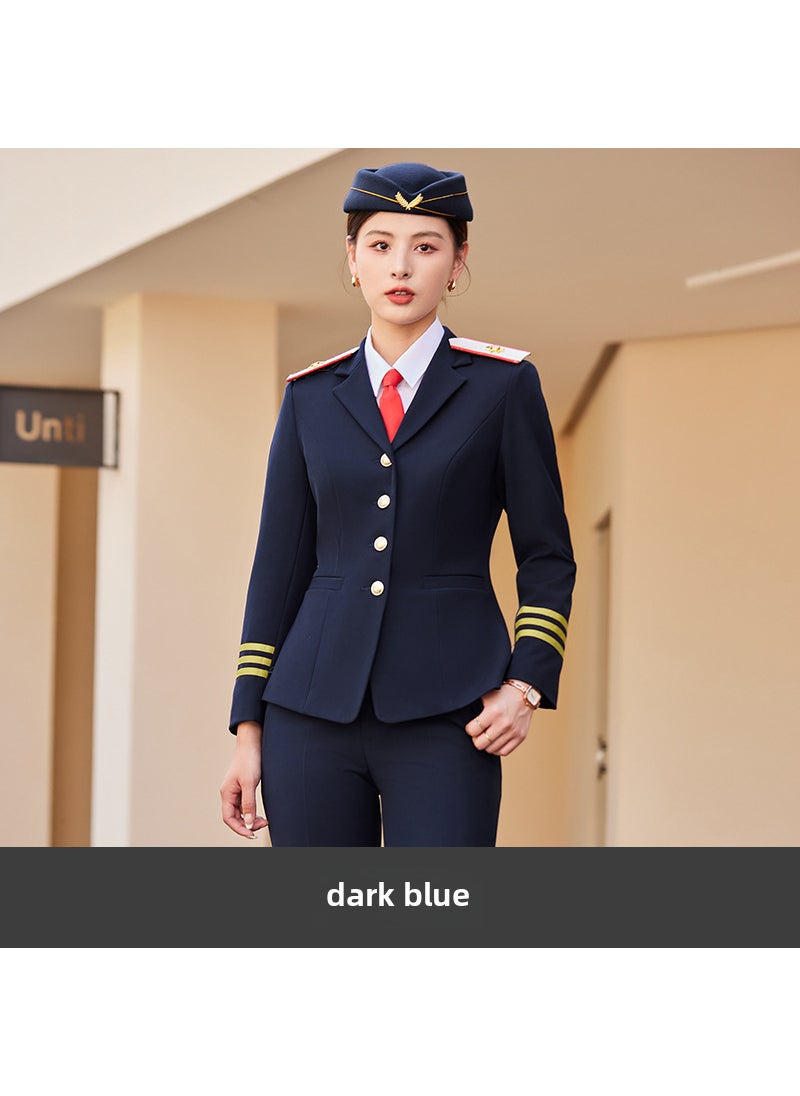 Generic Stylish Air Hostess Uniform Womens Autumn SuitDark blue suit Dark blue suit 