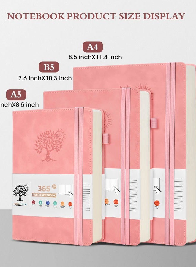 PERCUN A4 Lined Journal Notebook，365 Page Large Leather Journals for Writing Women Men，Hardcover Notebook with 100Gsm Thick Pages for Travel，Work，School，College Ruled, Daily Diary (8.5" x 11.4") - Image 2
