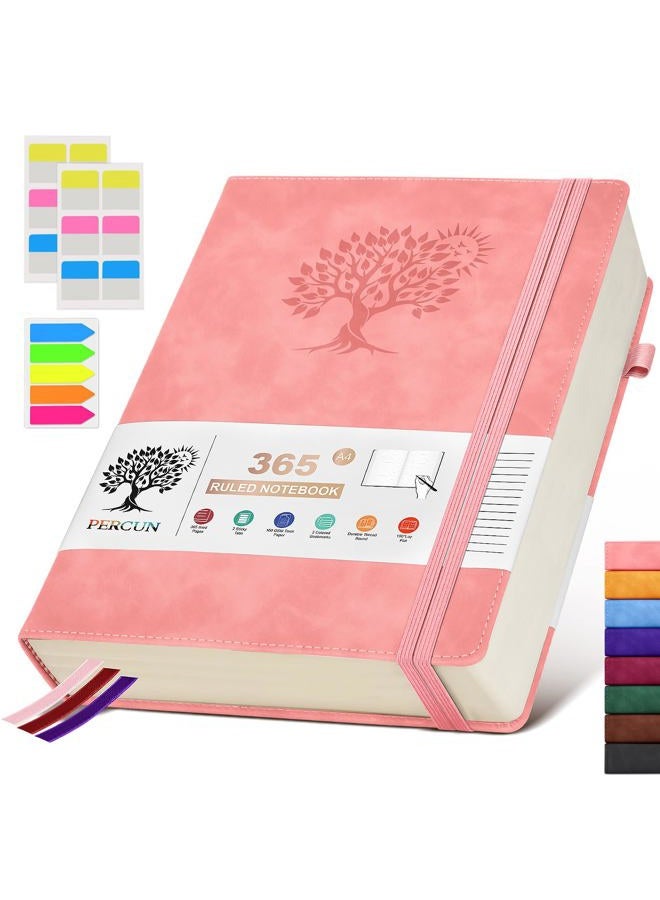 PERCUN A4 Lined Journal Notebook，365 Page Large Leather Journals for Writing Women Men，Hardcover Notebook with 100Gsm Thick Pages for Travel，Work，School，College Ruled, Daily Diary (8.5" x 11.4") - Image 1