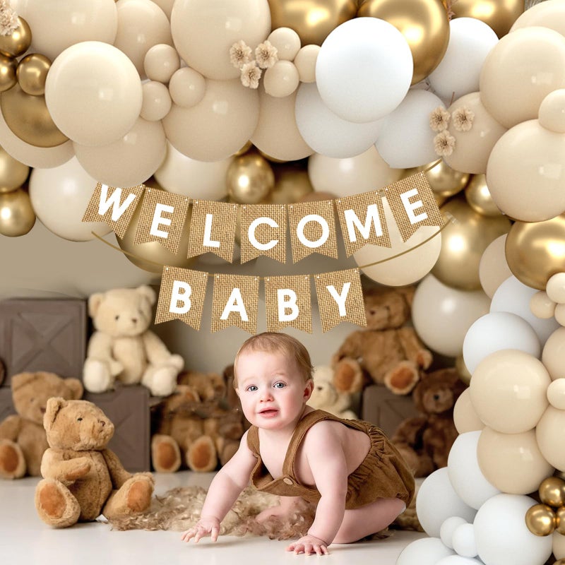 Netnology Boho Baby Shower Decorations-97Pcs Burlap Grain Baby Boxes,Nude and Gold Balloons Arch Kit and "WELCOME BABY" Banner for Neutral Baby Shower Decorations,Birthday Party Supplies,Gender Reveal - Image 4