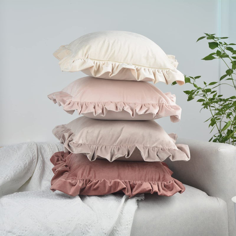 Jemiipee Velvet Ruffle Throw Pillow Covers Couch, Set of 2 Decorative Pillowcases with Ruffles 18x18 Inch Solid Color Shabby Chic Farmhouse Cushion Cover for Living Room Sofa Bed, Black - Image 5