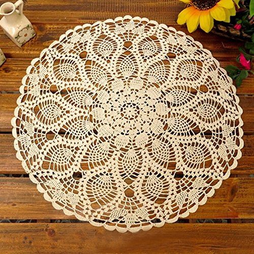 Laivigo New Handmade Crochet Lace Round Table Cloth Doilies Doily,24 Inch,Beige - Image 3