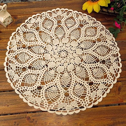 Laivigo New Handmade Crochet Lace Round Table Cloth Doilies Doily,24 Inch,Beige - Image 2