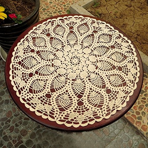 Laivigo New Handmade Crochet Lace Round Table Cloth Doilies Doily,24 Inch,Beige - Image 4