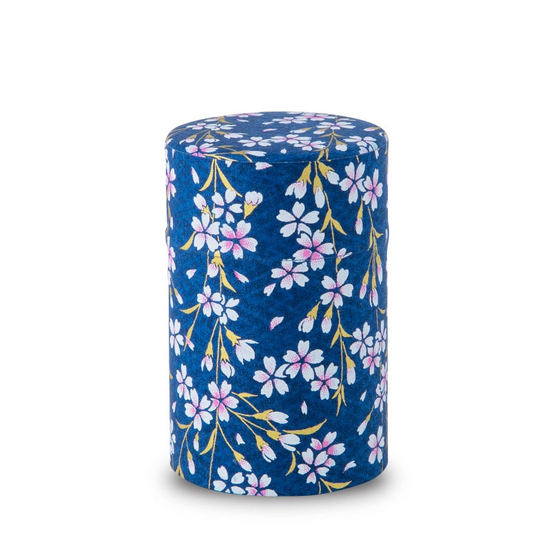 NOREN Japanese Tea Canister Tin (Yuzen Washi Paper), 3.5oz Size Made in JAPAN with Includes Inner Lid of Airtight Damp-Proof/Kitchen Jar for Loose Leaf Coffee Tea (Sakura of Kyoto/Navy) - Image 1