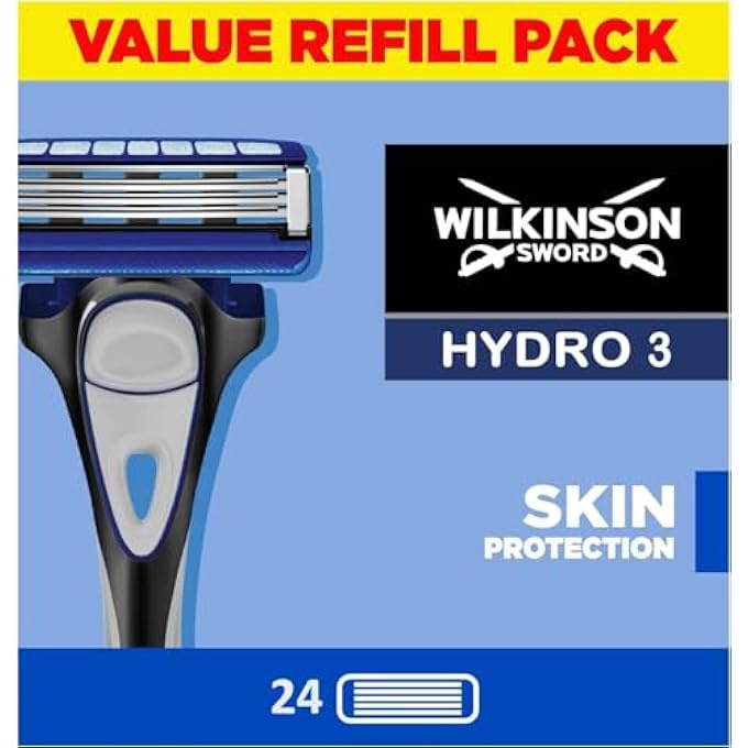 WILKINSON SWORD  Hydro 3 Razor Blades for Men  Pack of 24 Razor Blades Refills  Hydrating Gel  Precision Trimmer - Image 1