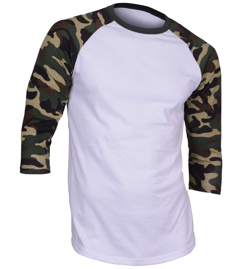 DREAM USA Men's Casual 3/4 Sleeve Baseball Tshirt Raglan Jersey Shirt Dark Camo Medium - Image 1