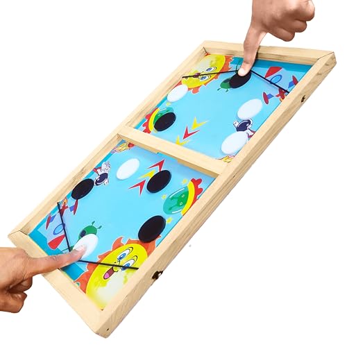 VGRASSP Fastest Finger Wooden Board Game for Kids & Adults - String Hockey Sling Puck Birthday Gift for Family Entertainment - Made with Pine Wood Structure (14 Inch Random Design) - Image 1