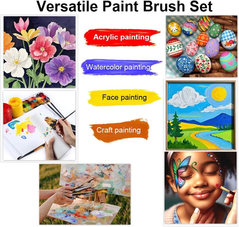 TRANSON Art Painting Brush Assorted Set of 12 for Acrylic Watercolor Gouache Hobby Painting - Image 2