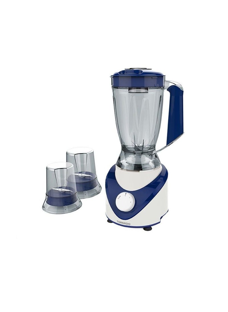 خلاط كهربائي تورنيدو 500 وات ، 1.5 لتر، 2 مطحنة ، أزرق BL500/2-DBLUE