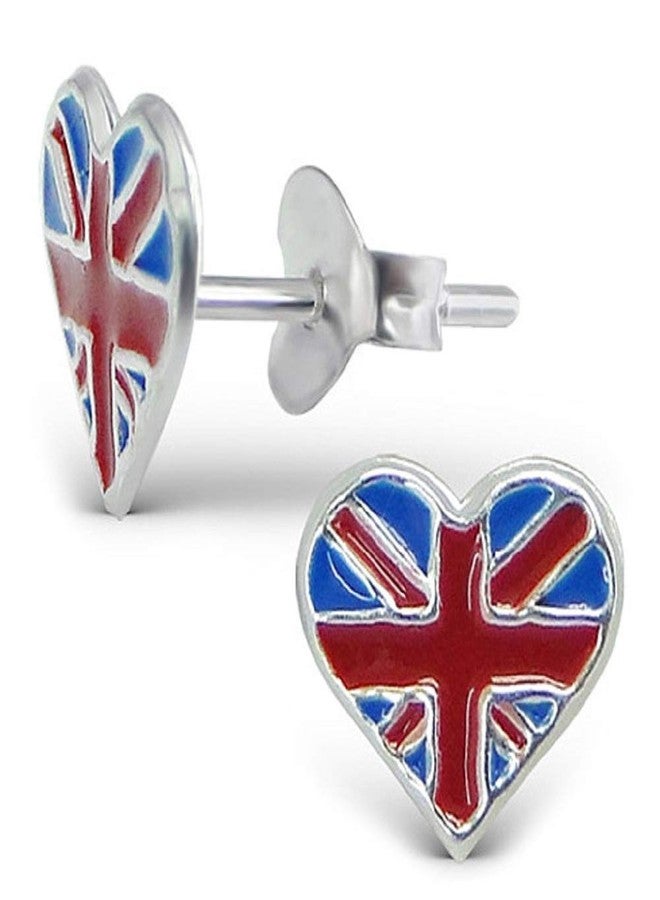 آيسروز أقراط مرصعة بعلم إنجلترا الصغير على شكل قلب من الفضة الإسترليني عيار 925 (رقم الموديل: 13274) - Image 2