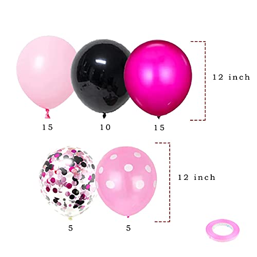 LUDEOU Hot Pink and Black Balloons, 50 PCS 12 Inch Rose Red Polka Dot Balloons for Birthday, Baby Shower, Bachelorette, Bride To Be Party Supplies - Image 4
