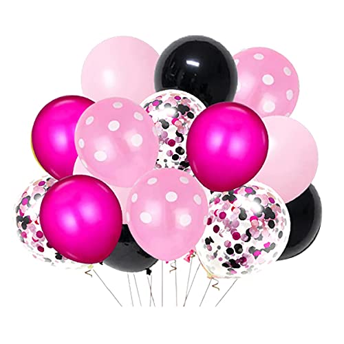 LUDEOU Hot Pink and Black Balloons, 50 PCS 12 Inch Rose Red Polka Dot Balloons for Birthday, Baby Shower, Bachelorette, Bride To Be Party Supplies - Image 2