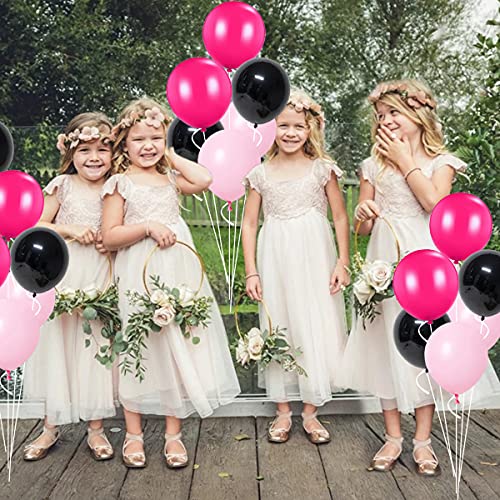 LUDEOU Hot Pink and Black Balloons, 50 PCS 12 Inch Rose Red Polka Dot Balloons for Birthday, Baby Shower, Bachelorette, Bride To Be Party Supplies - Image 5