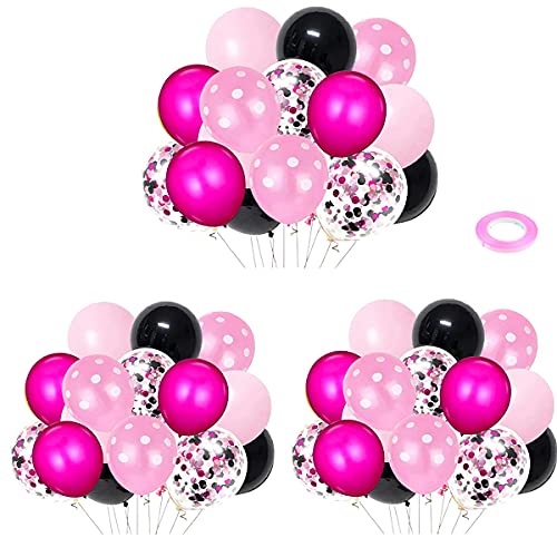 LUDEOU Hot Pink and Black Balloons, 50 PCS 12 Inch Rose Red Polka Dot Balloons for Birthday, Baby Shower, Bachelorette, Bride To Be Party Supplies - Image 3