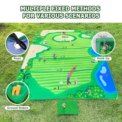 90Go Double-Sided Chipping & Dart Game Mat Set with Golf Club, 20 Sticky Balls, 6Ft x 5Ft Supersize Game Training Mat, Ideal Indoor & Outdoor Gifts for Adults, Family, and Kids Play - Image 3
