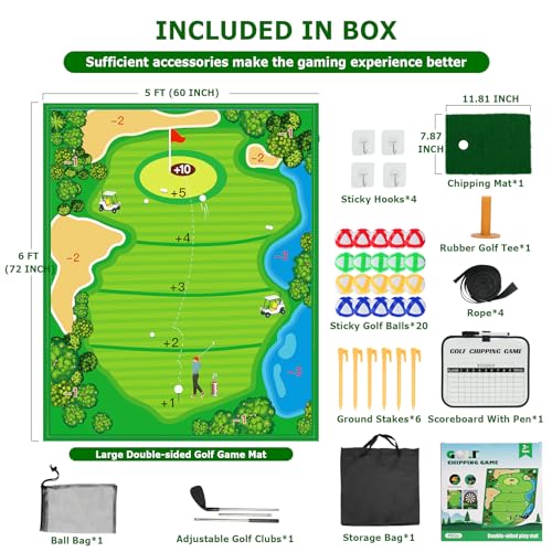 90Go Double-Sided Chipping & Dart Game Mat Set with Golf Club, 20 Sticky Balls, 6Ft x 5Ft Supersize Game Training Mat, Ideal Indoor & Outdoor Gifts for Adults, Family, and Kids Play - Image 5