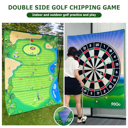 90Go Double-Sided Chipping & Dart Game Mat Set with Golf Club, 20 Sticky Balls, 6Ft x 5Ft Supersize Game Training Mat, Ideal Indoor & Outdoor Gifts for Adults, Family, and Kids Play - Image 2