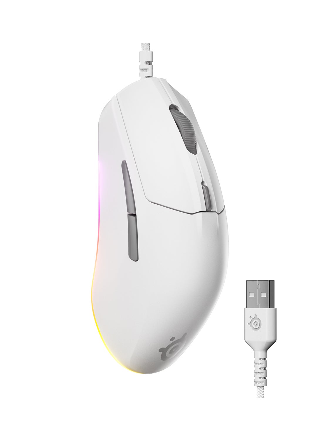 SteelSeries Rival 3 Gen 2 Wired Mouse, Symmetrical Shape, 6 Buttons, Optical Type, TrueMove Core Optical Sensor (8.5K DPI), 77g Light Weight, 1.35ms Ultra-Fast Clicks, 100% PTFE Feet, White | 62516