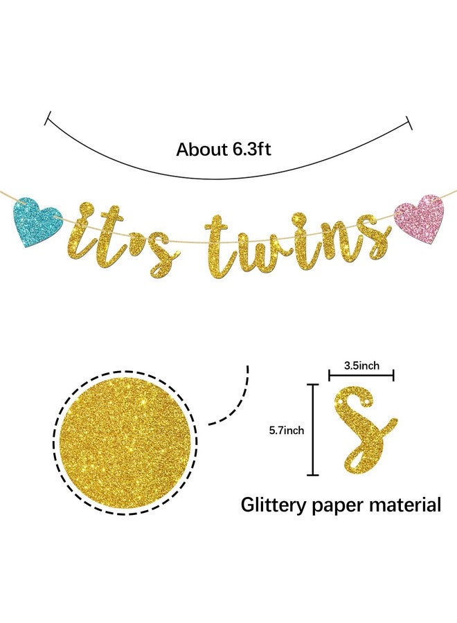 INNORU It's Twins Banner - Gold Glitter Baby Shower Bunting Gender Reveal Party for Babies Twins Decorations Supplies - Image 2