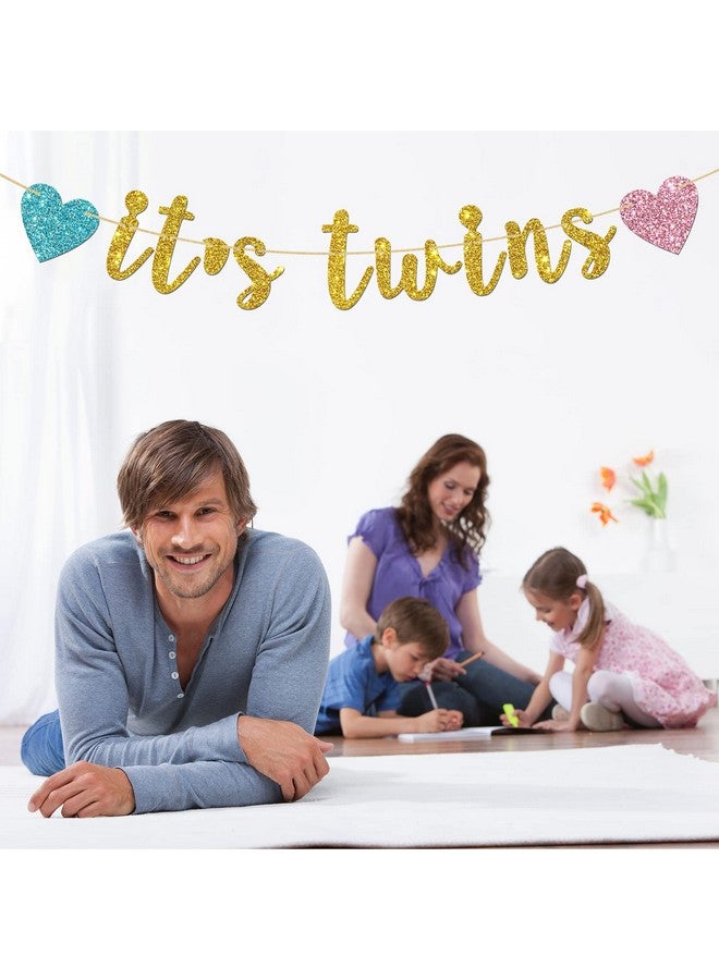 INNORU It's Twins Banner - Gold Glitter Baby Shower Bunting Gender Reveal Party for Babies Twins Decorations Supplies - Image 5