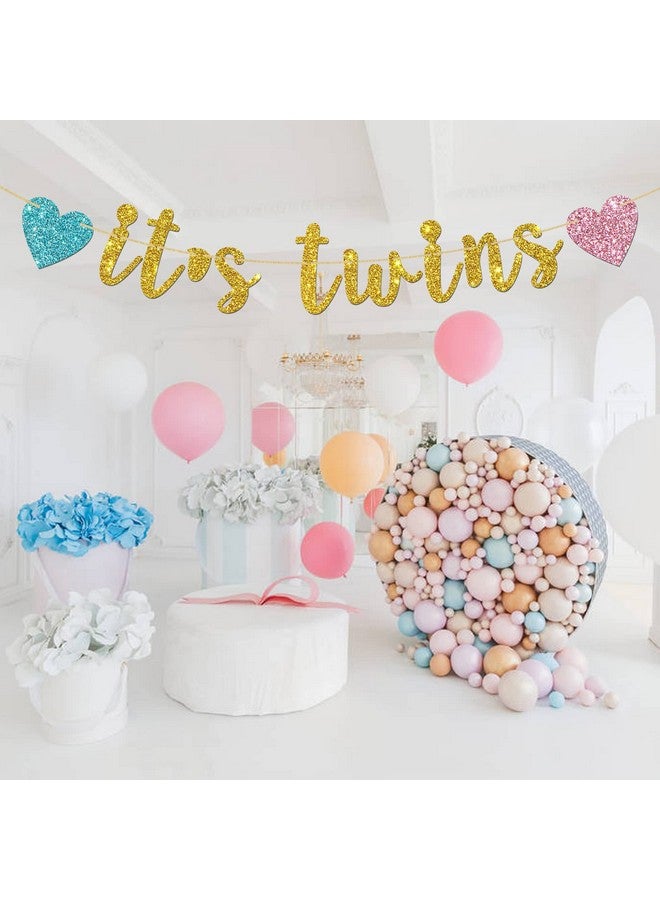 INNORU It's Twins Banner - Gold Glitter Baby Shower Bunting Gender Reveal Party for Babies Twins Decorations Supplies - Image 4