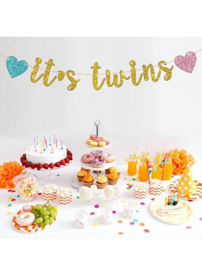INNORU It's Twins Banner - Gold Glitter Baby Shower Bunting Gender Reveal Party for Babies Twins Decorations Supplies - Image 3