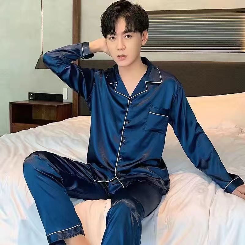 Packed Long-Sleeved Trousers Summer Thin Plus Size Fat Code Ice Silk Couple Pajamas High-End Home Clothes - Image 1