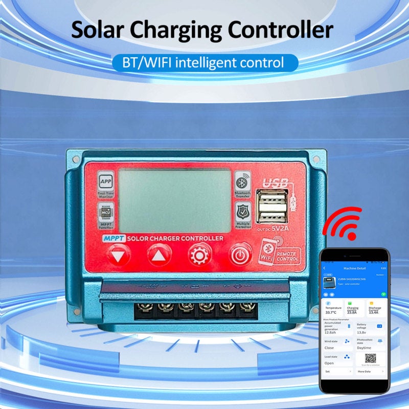 WiFi+BT 30A Solar Charger Controller 12V/24V/36V/48V/60V Charging MPPT Controllers LCD Display Dual USB 5V Output Controller APP Remote Control Solar Charge Controller - Image 3