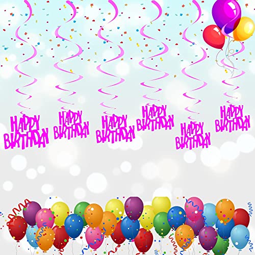 SHANAYA Hanging Swirls for Birthday Decorations Items for Girls for Theme Birthday Party Items Party Decor - Pink Happy Birthday 12Pcs Set - Image 1