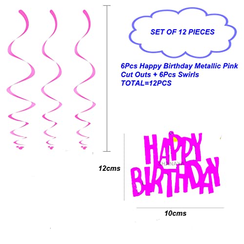 SHANAYA Hanging Swirls for Birthday Decorations Items for Girls for Theme Birthday Party Items Party Decor - Pink Happy Birthday 12Pcs Set - Image 4
