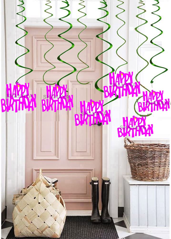 SHANAYA Hanging Swirls for Birthday Decorations Items for Girls for Theme Birthday Party Items Party Decor - Pink Happy Birthday 12Pcs Set - Image 2