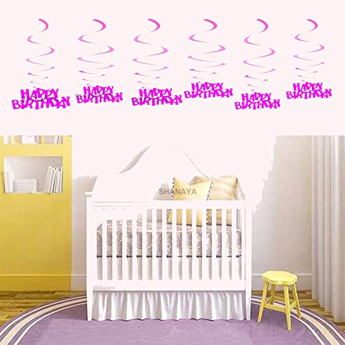 SHANAYA Hanging Swirls for Birthday Decorations Items for Girls for Theme Birthday Party Items Party Decor - Pink Happy Birthday 12Pcs Set - Image 3