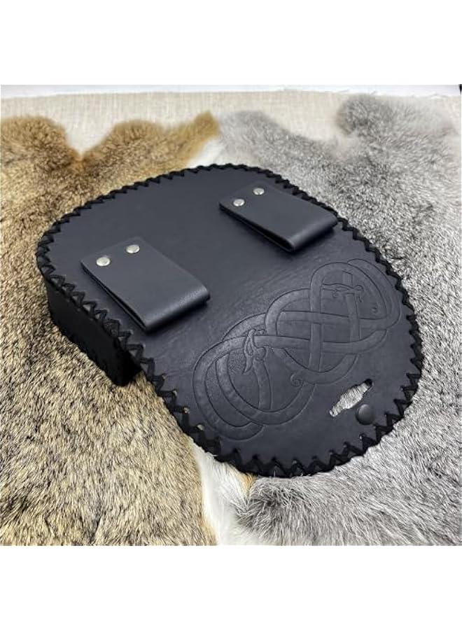 Viking Embossed Belt Bag, Vintage Medieval Faux Leather Side Pack, Middle Ages Portable Belt Pouch For LARP Ren Faire (Black A)  - Image 5