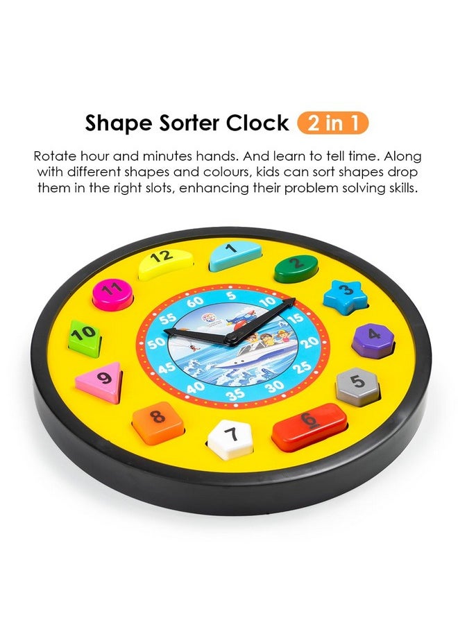 RATNA'S Ratna's Shape Sorter Clock 2in1 Educational Clock Learning Toy Along with Shapes, Numbers & Colors Teaching Time Montessori Toys for Toddlers & Kids 3+ Years (Assorted Colours)  - Image 2