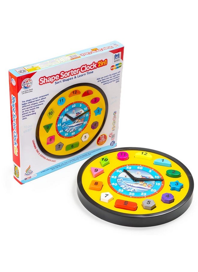 RATNA'S Ratna's Shape Sorter Clock 2in1 Educational Clock Learning Toy Along with Shapes, Numbers & Colors Teaching Time Montessori Toys for Toddlers & Kids 3+ Years (Assorted Colours)  - Image 1