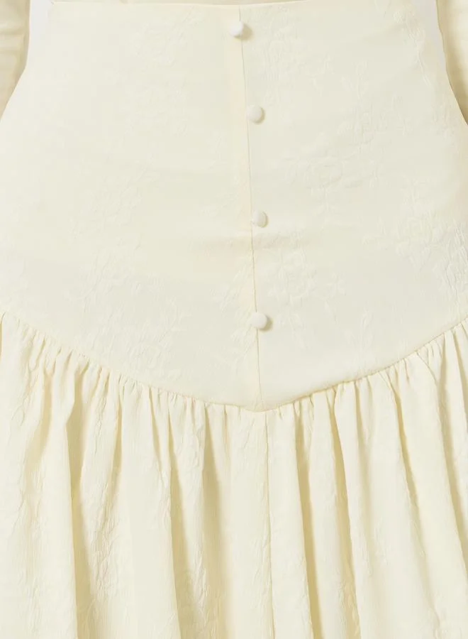 Take Two  Beige Texture Buttoned Side Pleated Midi Skirt for Women | Best Price UAE
